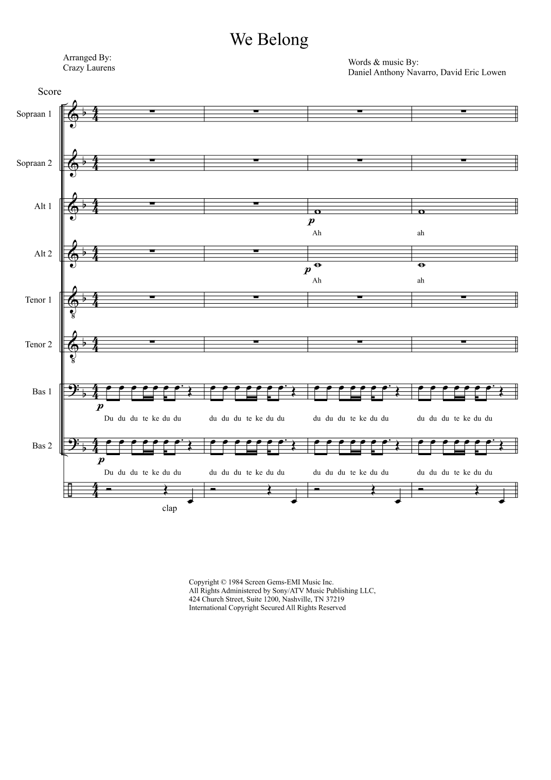 We Belong (arr. Crazy Laurens)