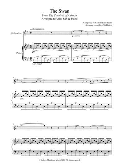 The Swan from The Carnival of Animals arranged for Alto Saxophone and Piano (arr. Andrew Middleton)