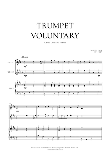 Trumpet Voluntary (Oboe Duo and Piano) - Jeremiah Clarke (arr. Pedro Merendi)