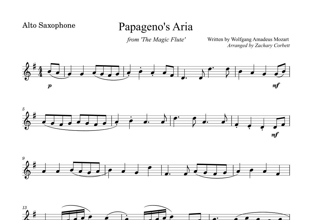 Papageno's Aria from The Magic Flute (arr. Zachary Corbett)