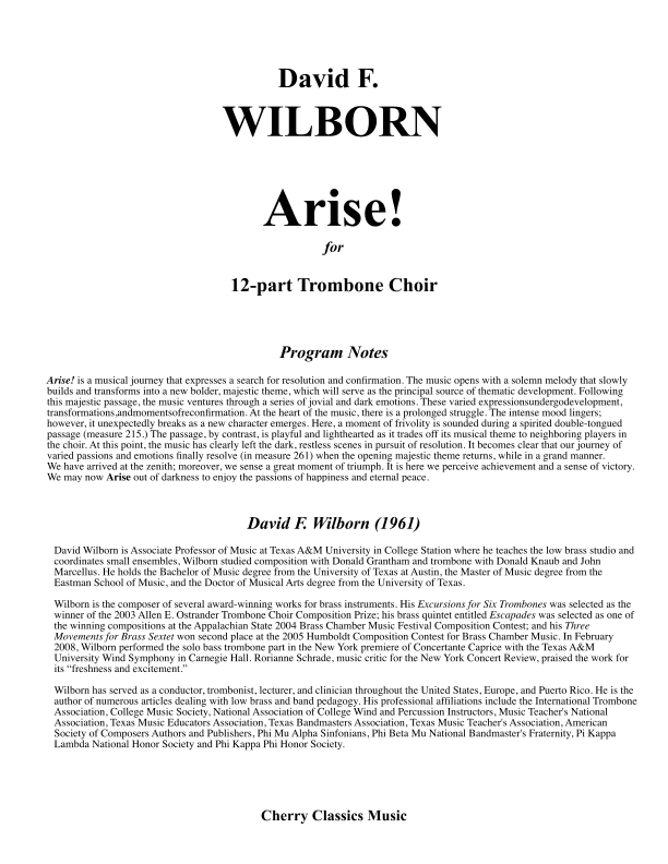 Arise! for 12-part Trombone Choir Ensemble