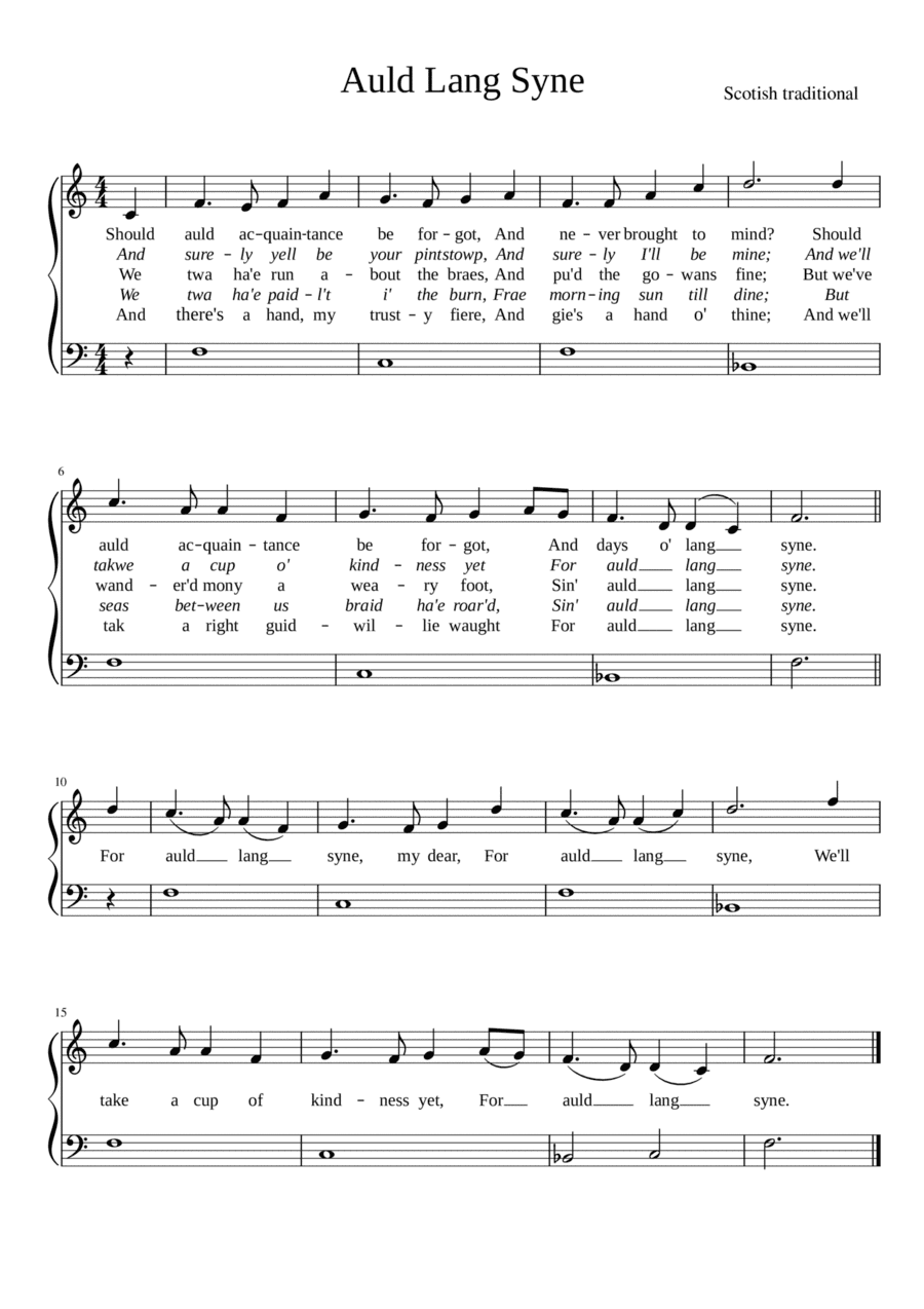 Auld Lang Syne Easy Piano with Lyrics (arr. Anderson Branco)