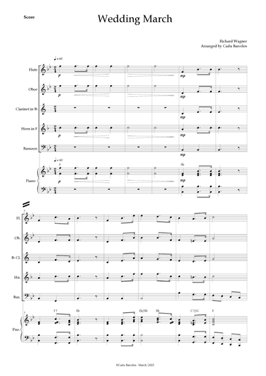 Wedding March (Wagner)  Woodwing Quintet Piano and chords (arr. Cadu Barcelos)