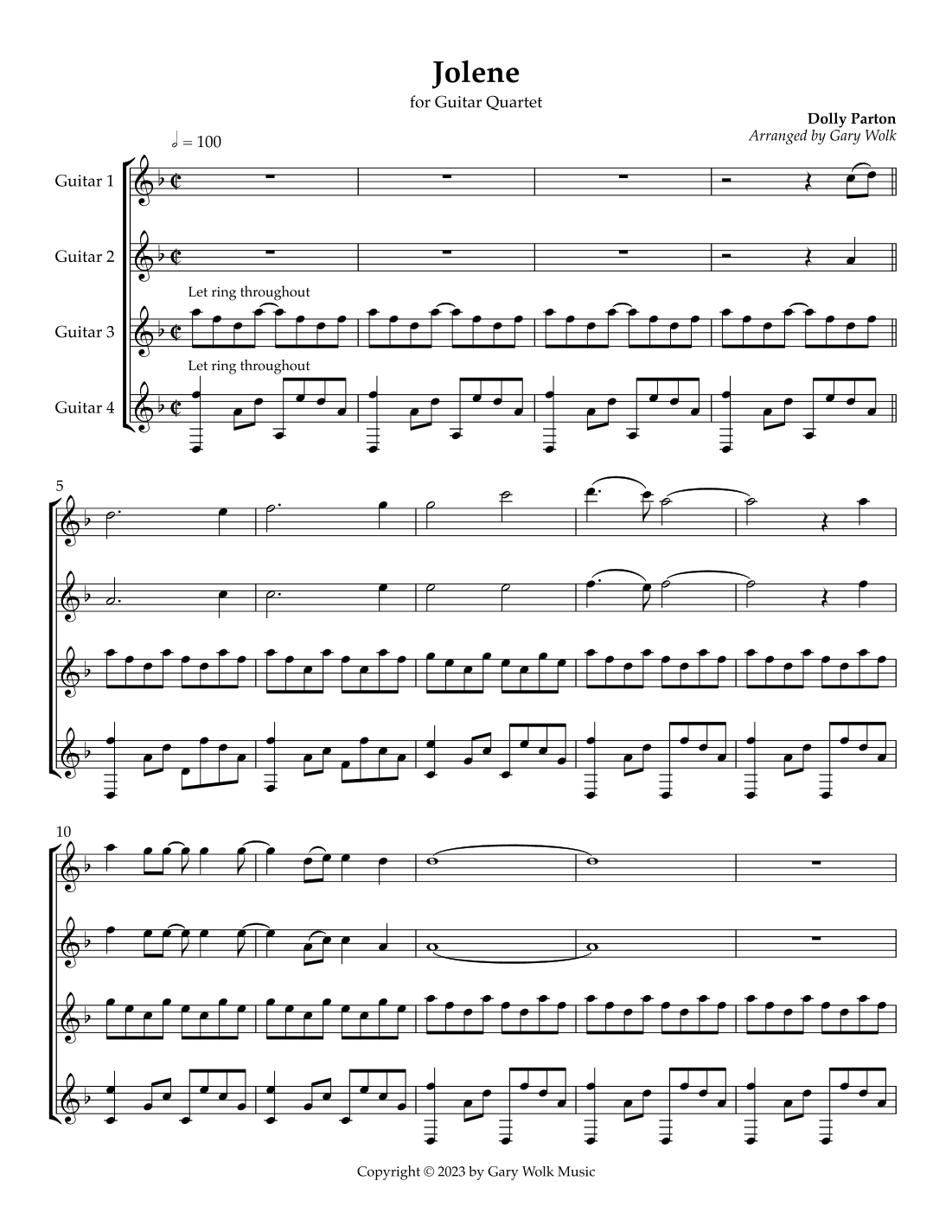 Jolene (arr. Gary Wolk)
