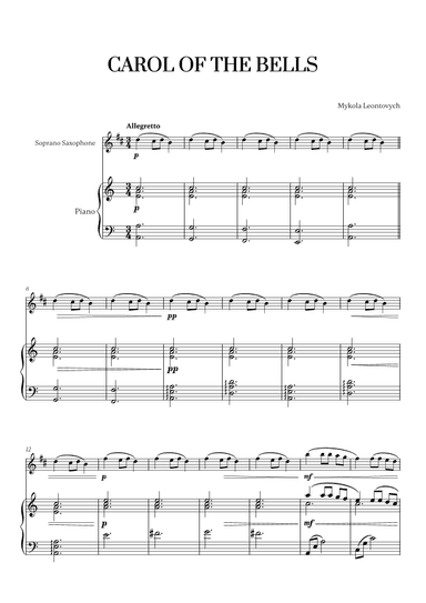 Carol of the Bells (Very Easy/Beginner) - A minor (for Soprano Saxophone and Piano) (arr. Cadenza Editions)