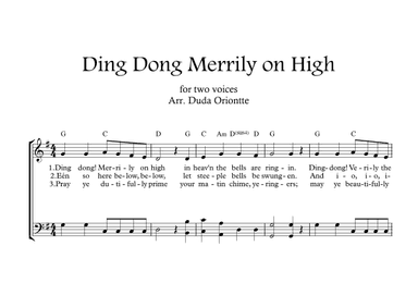 Ding Dong Merrily on High  (two mixed voice - G major - with chords - no piano) (arr. Duda Oriontte)