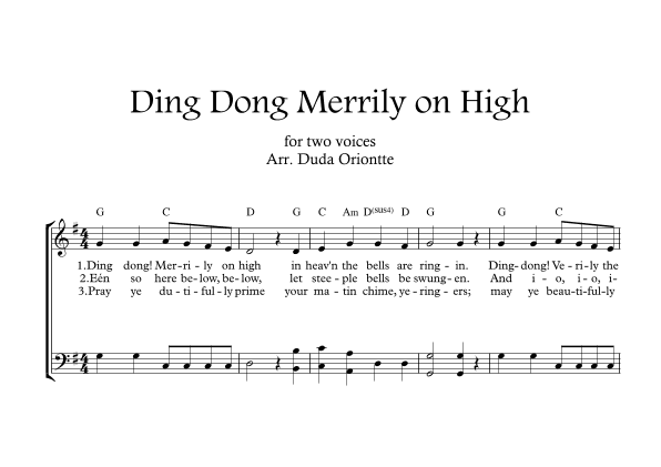 Ding Dong Merrily on High  (two mixed voice - G major - with chords - no piano) (arr. Duda Oriontte)