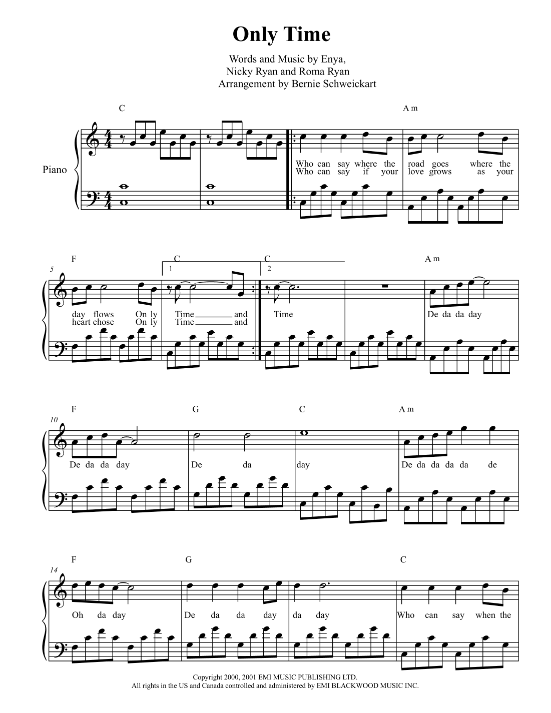 Only Time (arr. Bernie Schweickart)