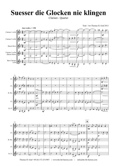 Süßer die Glocken nie klingen - German Christmas song - Clarinet Quartet (arr. Thomas H. Graf)