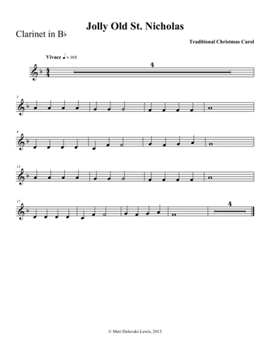 Jolly Old Saint Nicholas: clarinet/piano (arr. Meri Dolevski)