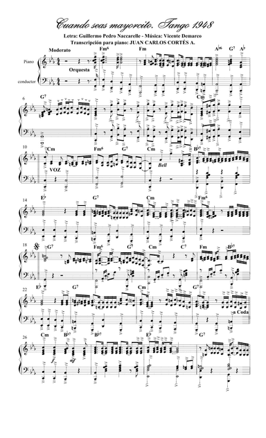 Cuando seas mayorcito. Tango por Guillermo Pedro Naccarelle y Vicente Demarco (arr. Juan Carlos Cortés Aguirre)