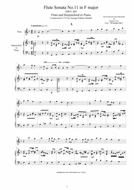 Handel - Flute Sonata No.11 in F major Op.1 HWV 369 for Flute and Harpsichord or Piano (arr. Santino Cara)