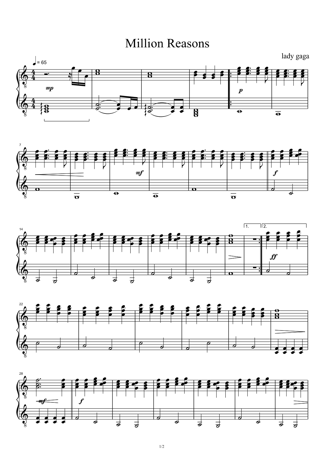 Million Reasons (arr. Lady Gaga)