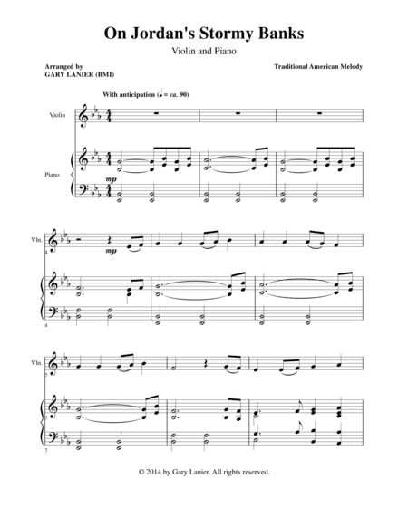 ON JORDAN'S STORMY BANKS (Violin Piano and Vln Part) (arr. Gary Lanier)