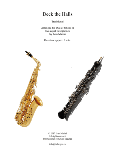 Deck the Halls - Duet for Oboes or two equal Saxophones (arr. Ivan Marini)