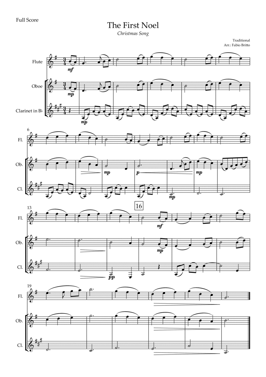 The First Noel (Christmas Song) for Woodwind Trio (arr. Fabio Britto)