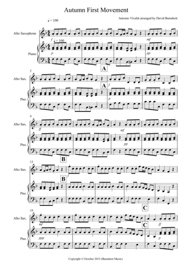 Autumn "Four Seasons" for Alto Saxophone and Piano (arr. David Burndrett)