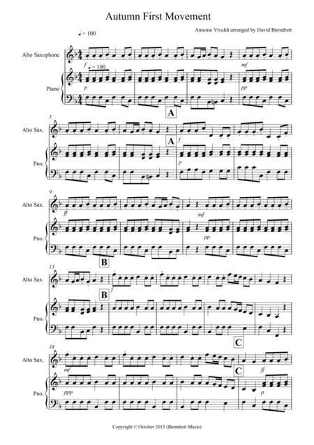 Autumn "Four Seasons" for Alto Saxophone and Piano (arr. David Burndrett)
