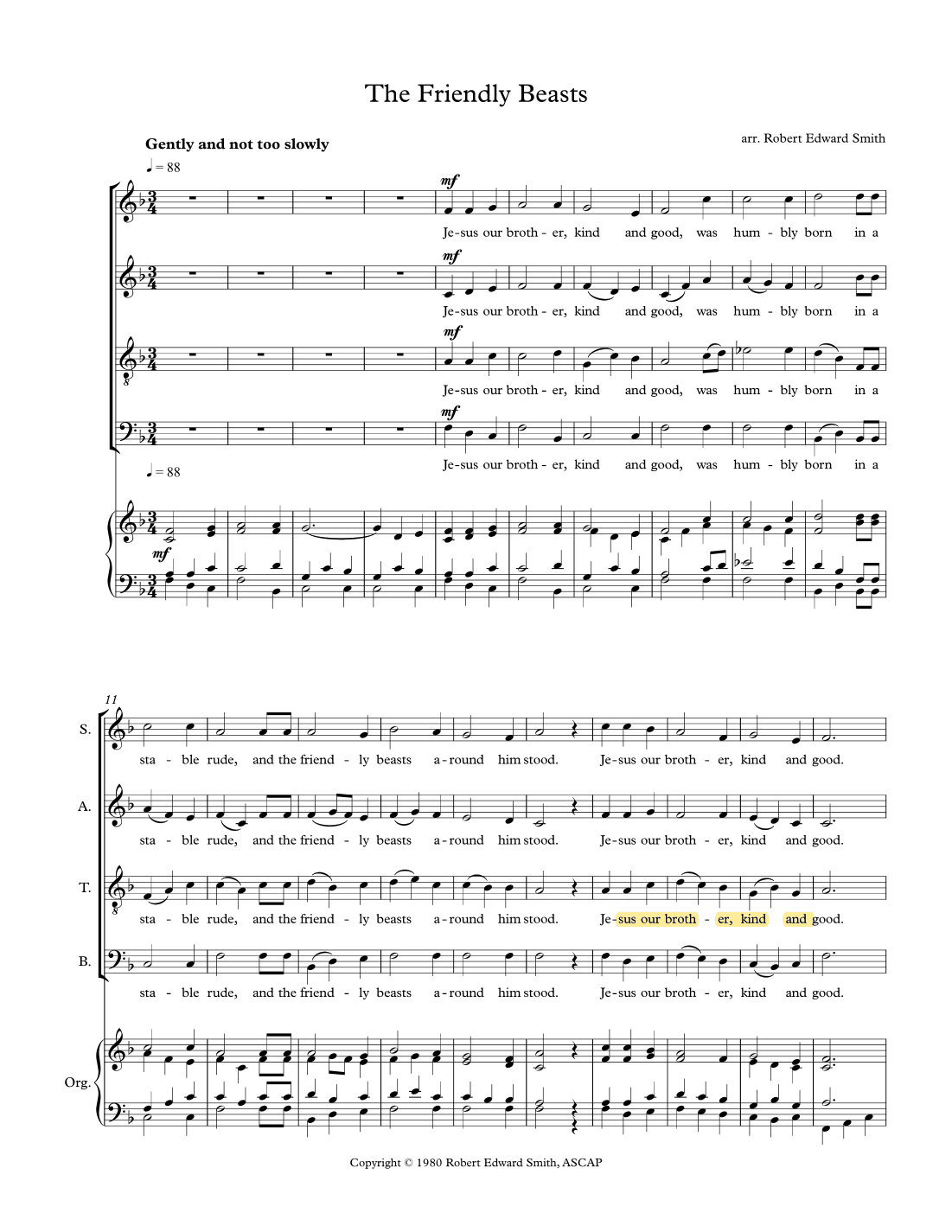 The Friendly Beasts (arr. Robert Edward Smith)