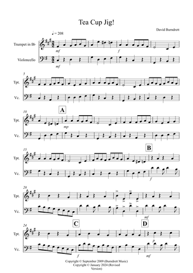 Tea Cup Jig! for Trumpet and Cello Duet