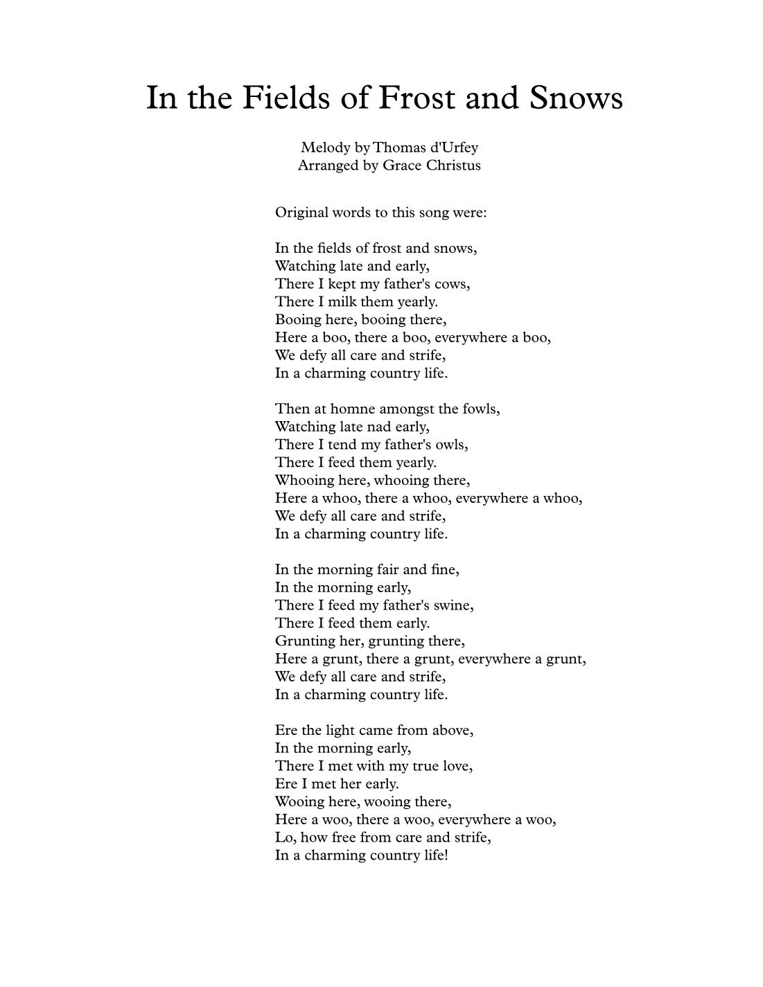 In the Fields of Frost and Snows (arr. Grace Christus)