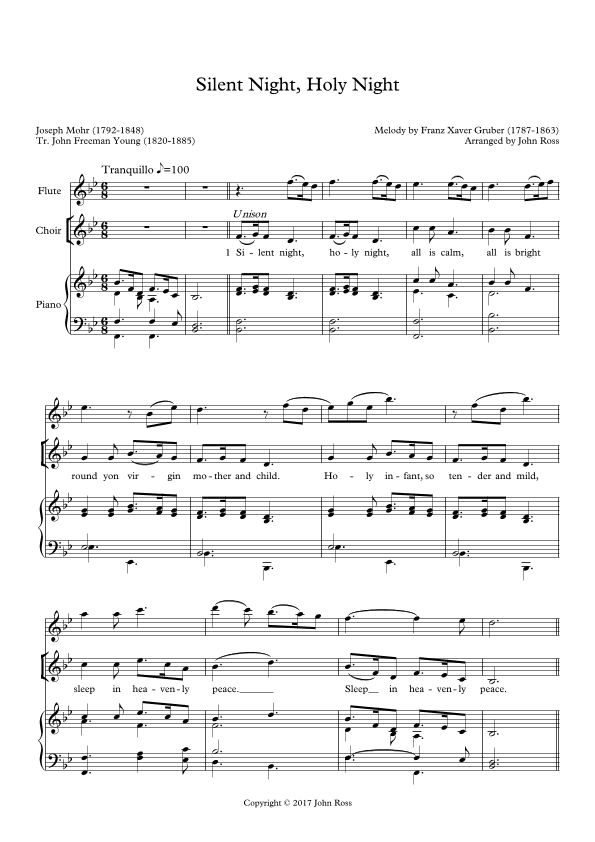 Silent Night, Holy Night (SATB, Flute, Piano) (Words by Young) (arr. John Ross)