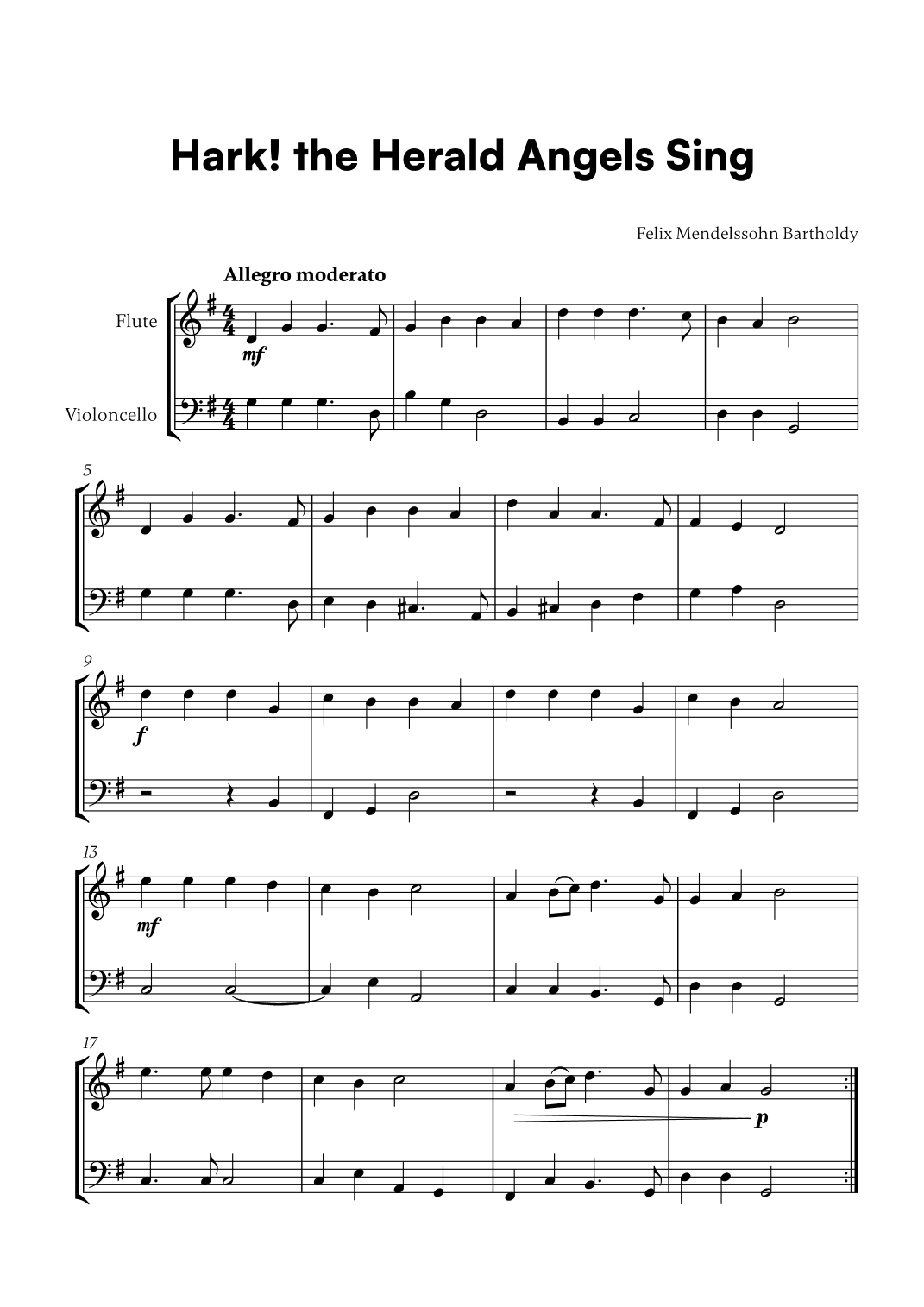 Felix Mendelssohn Bartholdy - Hark the Herald Angels Sing (for Flute and Cello) (arr. Cadenza Editions)