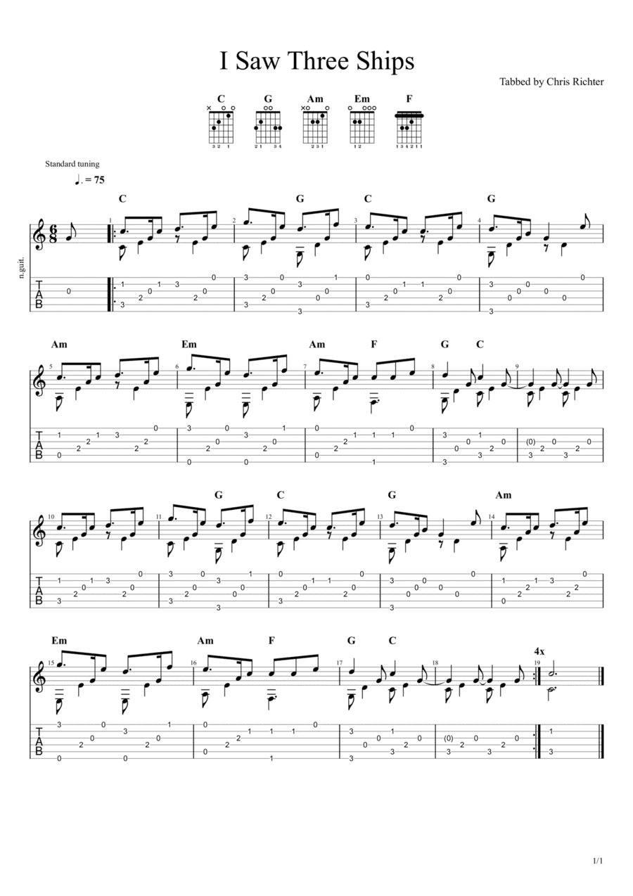 I Saw Three Ships (Solo Fingerstyle Guitar Tab) (arr. Chris Richter)