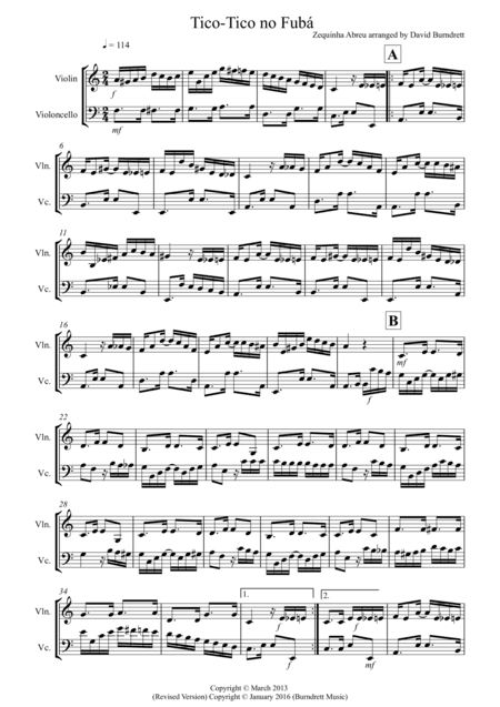 Tico Tico for Violin and Cello Duet (arr. David Burndrett)