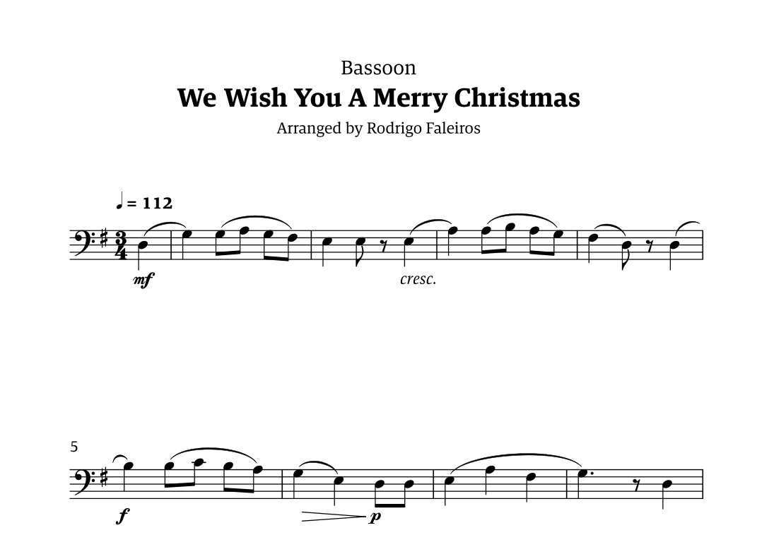We Wish You a Merry Christmas (for solo bassoon) (arr. Rodrigo Faleiros)