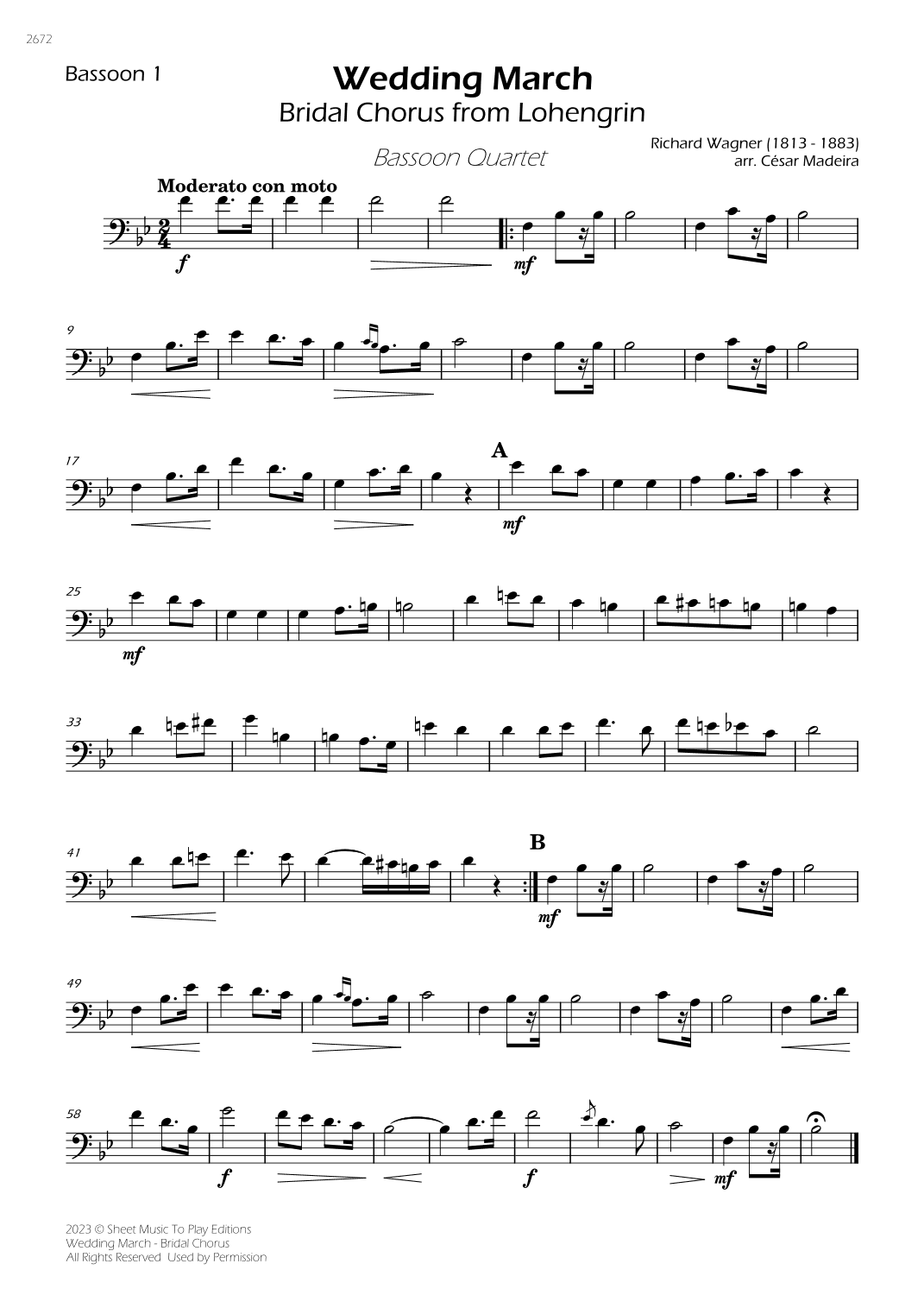 Wedding March (Bridal Chorus) - Bassoon Quartet (Individual Parts) (arr. César Madeira)