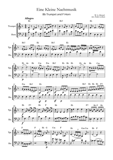 Eine Kleine Nachtmusik - Bb trumpet and F horn version w/ chords (arr. Pedro Cohen)