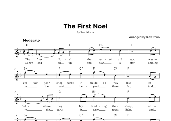 The First Noel (Key of F Major) (arr. R. Salvario)