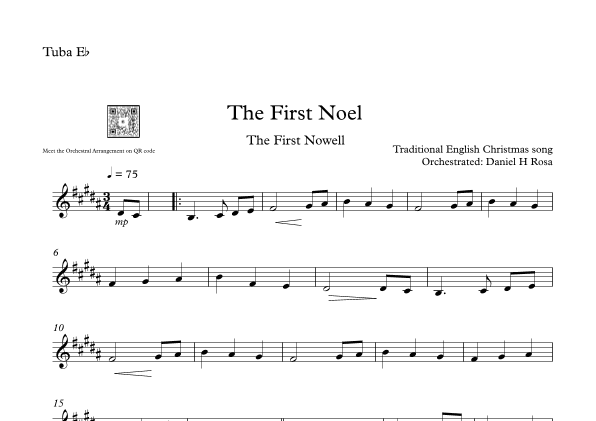 The First Noel - The First Nowell - Easy Christmas Carol - E-flat Tuba (arr. Daniel H Rosa)