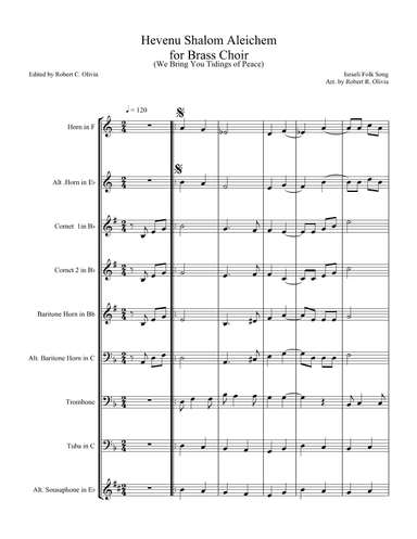 Hevenu Shalom Aleichem for Brass (We Bring You Tidings of Peace) (arr. Robert C. Olivia)