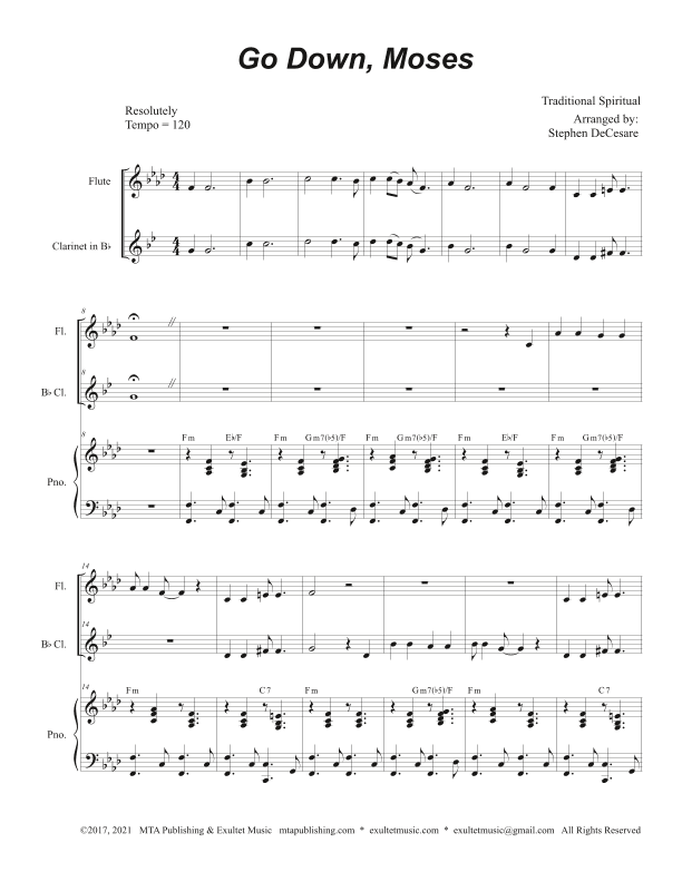 Go Down, Moses (Duet for Flute and Bb-Clarinet) (arr. Stephen DeCesare)