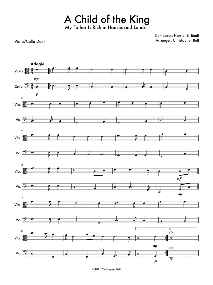 A Child of the King - Viola/Cello Duet (arr. Christopher Bell)