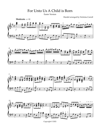 For Unto Us A Child Is Born (Easier Version) (arr. Nicholas Carroll)