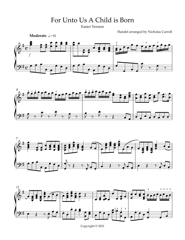 For Unto Us A Child Is Born (Easier Version) (arr. Nicholas Carroll)