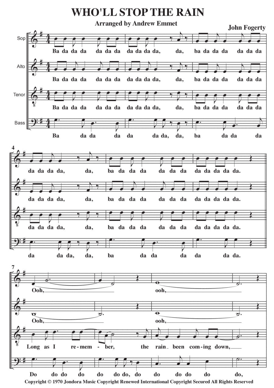 Who'll Stop The Rain (arr. Andrew Emmet)