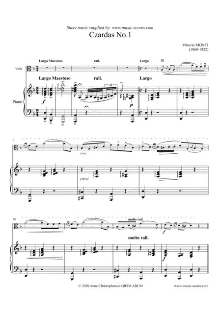 Czardas No. 1 - Monti - Viola and Piano (arr. Anne L Christopherson GRSM ARCM)