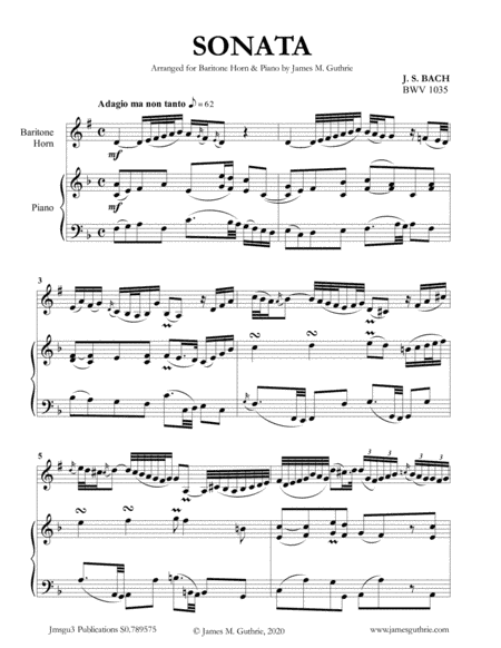 BACH: Sonata BWV 1035 for Baritone Horn & Piano (arr. James Guthrie, ASCAP)