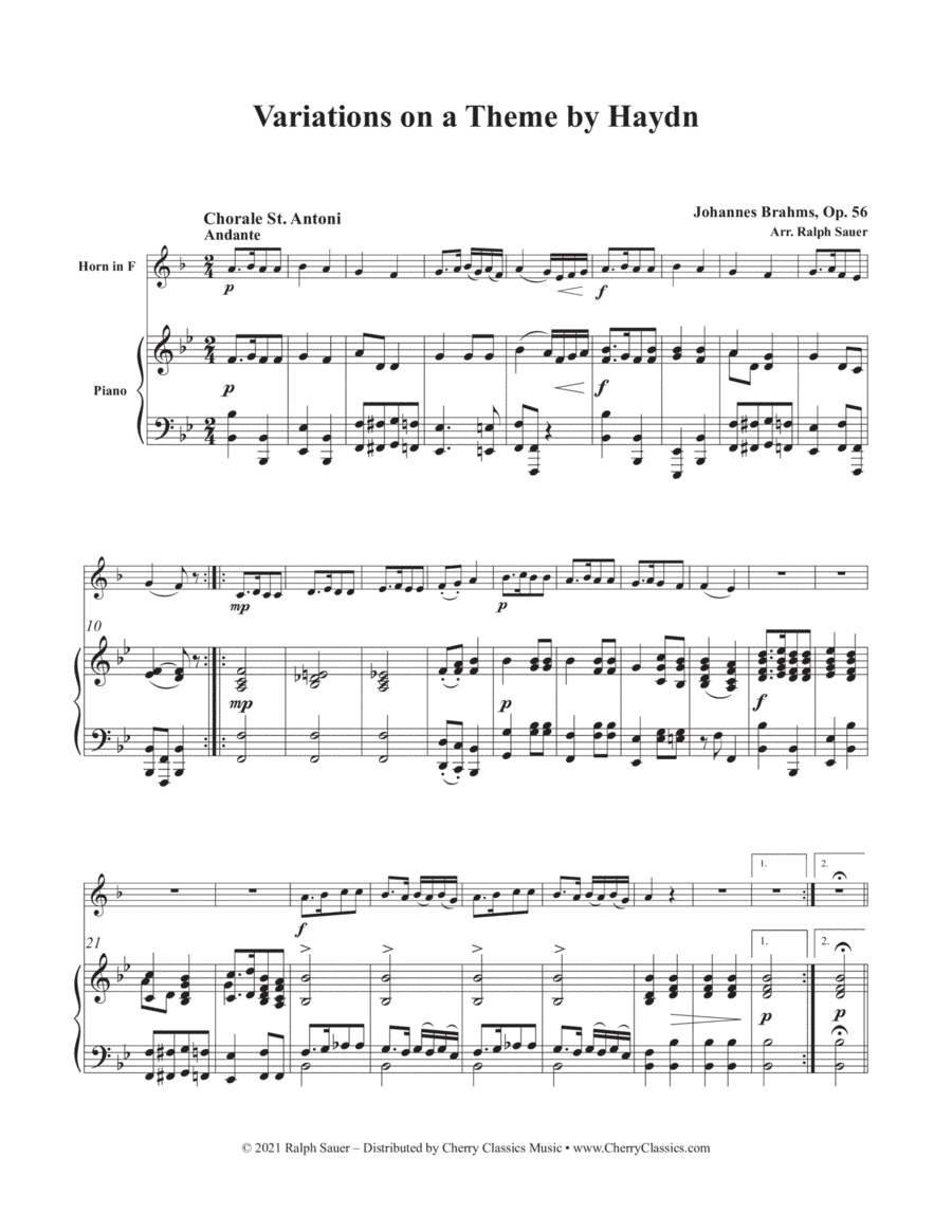 Variations on a Theme of Haydn for Horn and Piano (arr. Ralph Sauer)