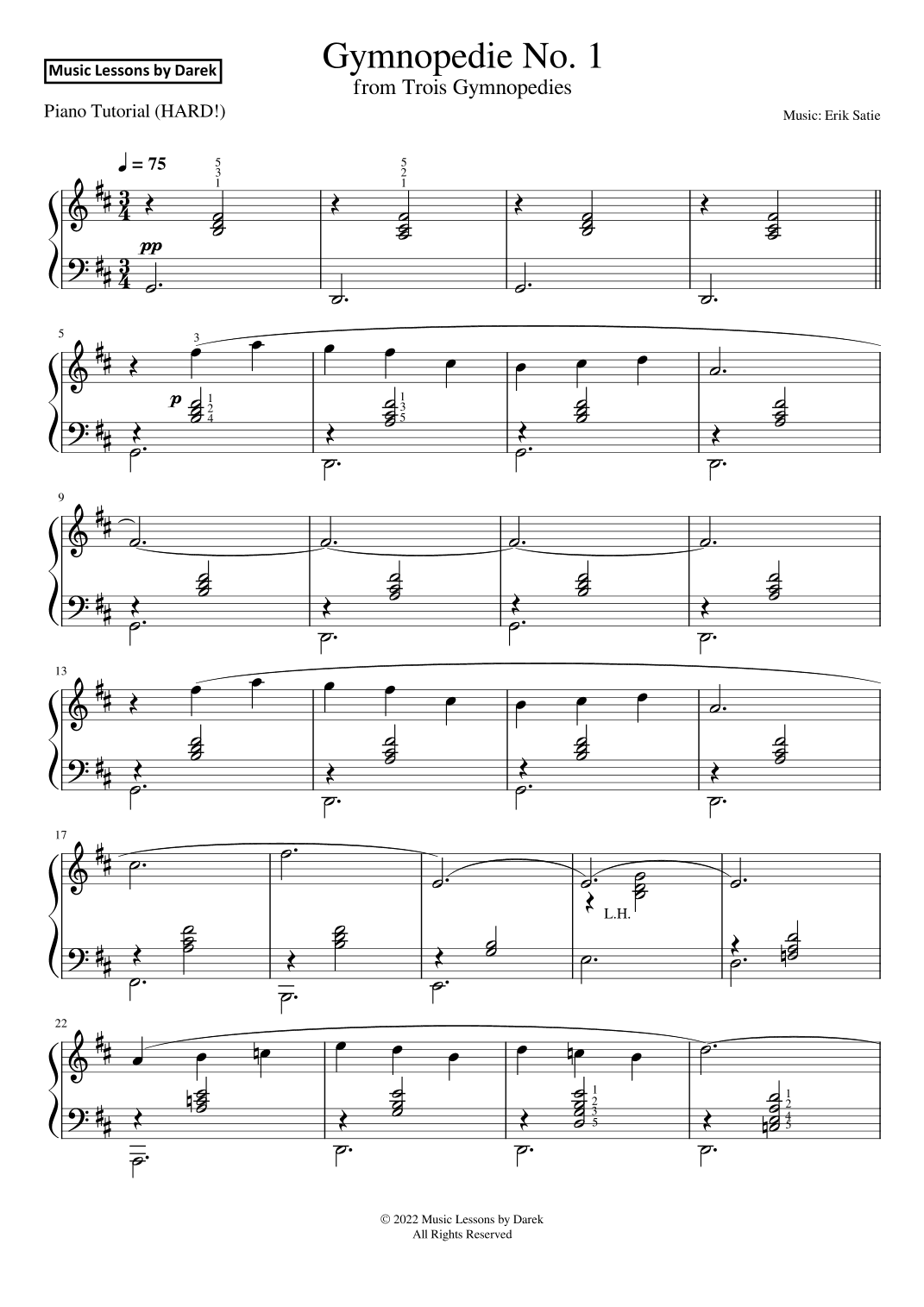 Gymnopedie No. 1 (HARD PIANO) from Trois Gymnopedies [Erik Satie] (arr. Darek)