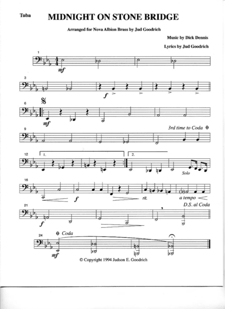 "Midnight On Stone Bridge" for brass quintet