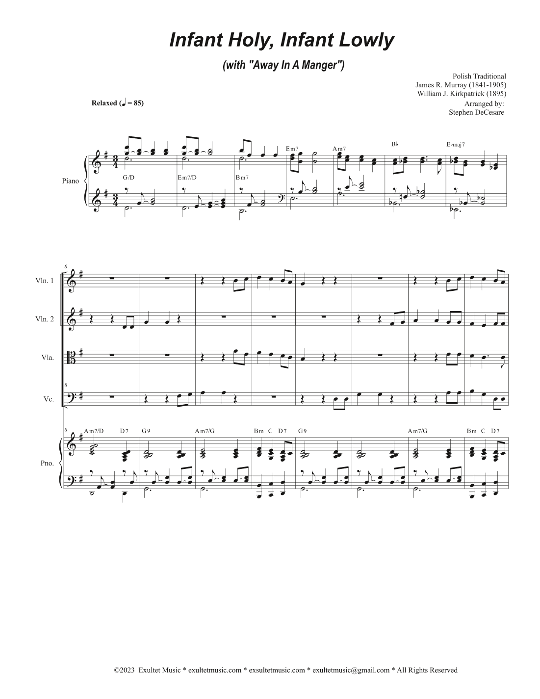 Infant Holy, Infant Lowly (with "Away In A Manger") (String Quartet and Piano) (arr. Stephen DeCesare)