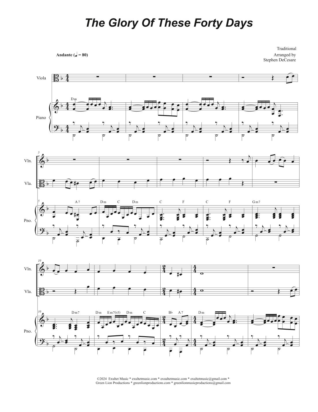 The Glory Of These Forty Days (Duet for Violin and Viola) (arr. Stephen DeCesare)