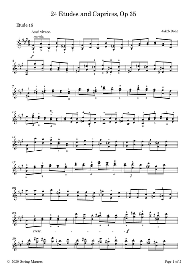 DONT 24 Etudes and Caprices Op35, for Violin No 16 (arr. String Masters)