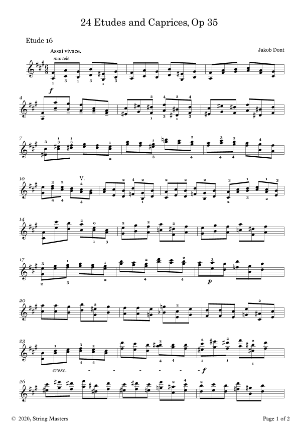 DONT 24 Etudes and Caprices Op35, for Violin No 16 (arr. String Masters)