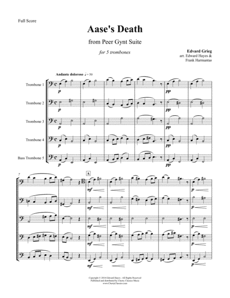 Aase's Death from Peer Gynt for 5-part Trombone Ensemble (arr. Hayes, Edward)